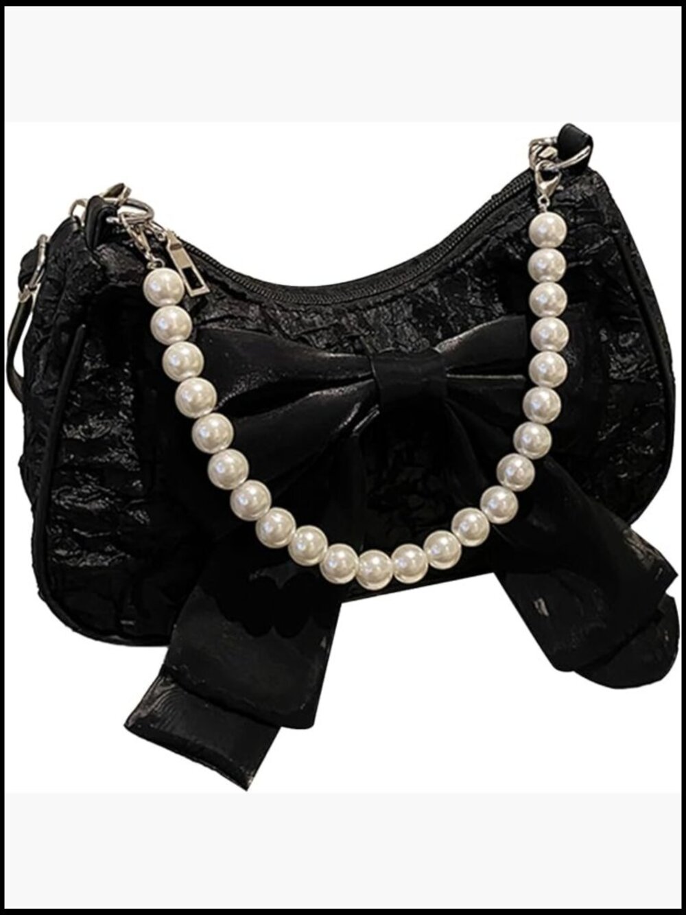 Bow Embellished Hobo Shoulder Bag Sweet Pearl Coquette Evening Clutch